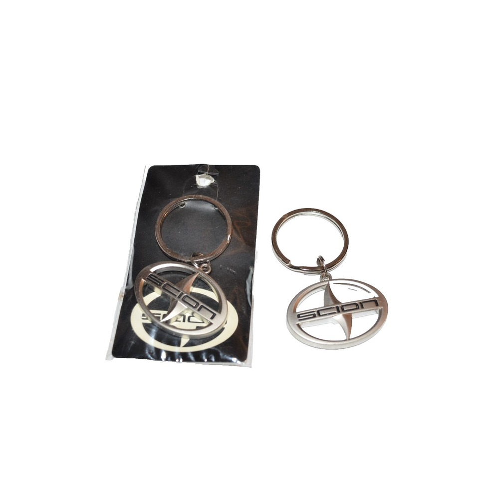 SCION Logo Keychain Silver Oval Metal Key Ring set of two